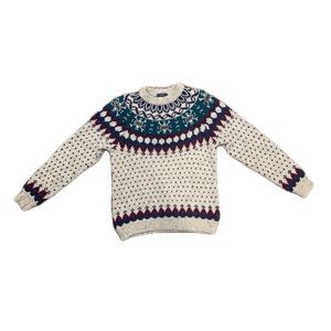Vintage 80s/90s Woolrich Woman Scenic Fair Isle Sheep Wool Knit Sweater Size M